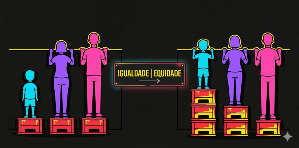 Igualdade vs Equidade — metáfora das caixas