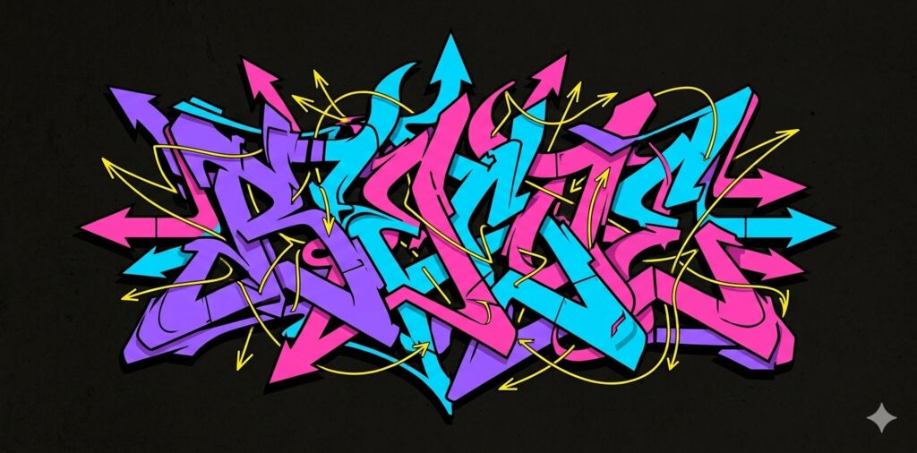 Letras entrelaçadas com flechas